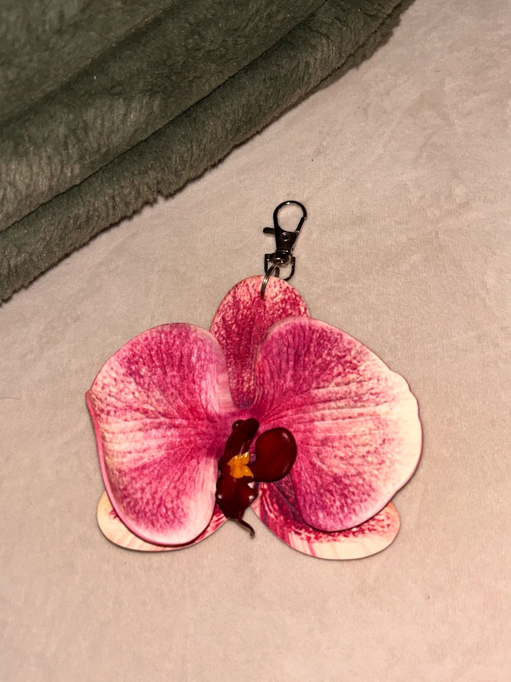 Pink Orchid Flower Keychain Charm - Women Accessories